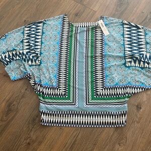 Chico's Blue and Green Geometric Blouse